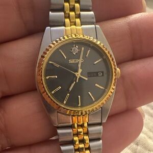 Seiko Gold and Silver Watch with Dark Dial